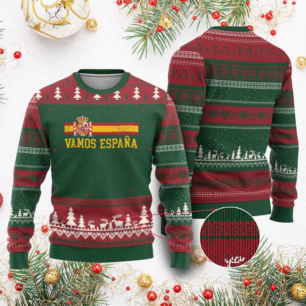 Vamos Espana Spainish Flag Vintage Spain Coat of Arms Ugly Christmas Sweater
