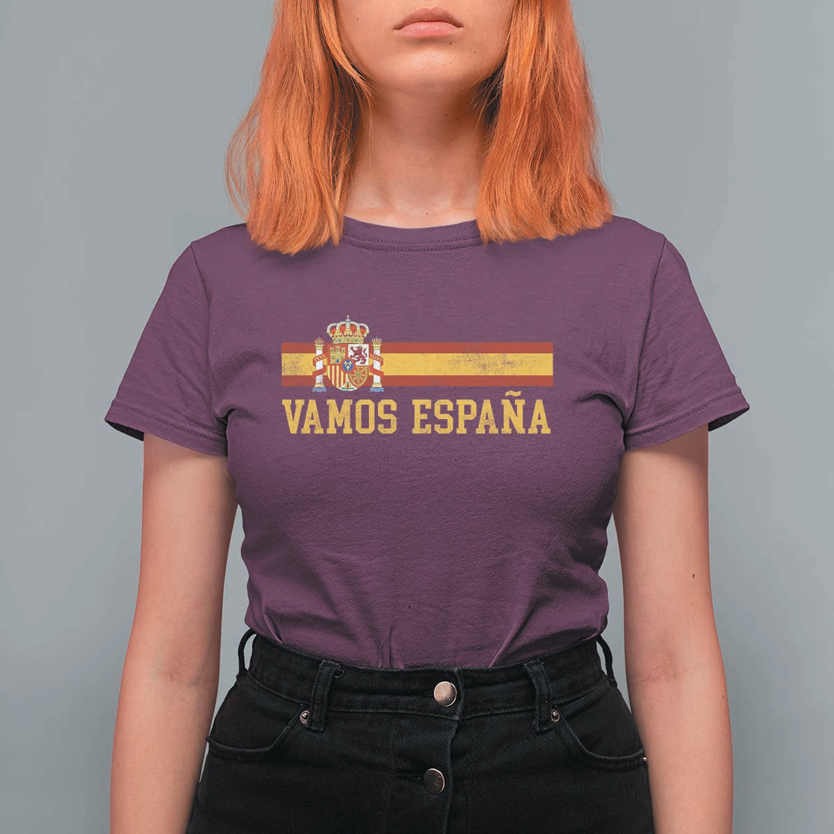Vamos Espana Spainish Flag Vintage Spain Coat of Arms T Shirt For Women