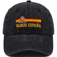 Vamos Espana Spainish Flag Vintage Spain Coat of Arms Washed Cotton Baseball Cap