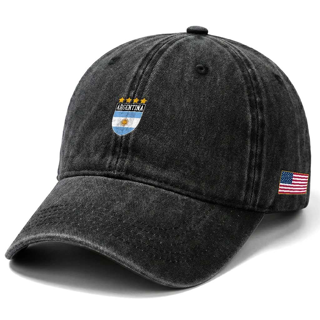 Argentina 4th Star Vintage Argentine Football Crest Washed Cotton Baseball Cap