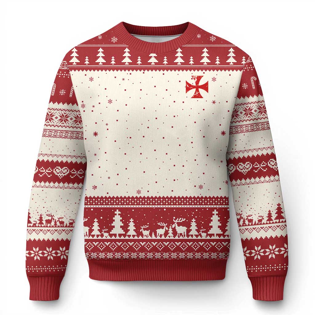 Vintage Catholic Knight Templar Crusader Cross Ugly Christmas Sweater