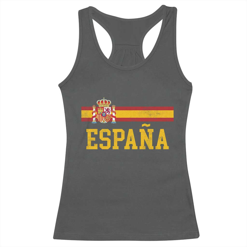 Espana Pride Vintage Spain Coat of Arms Patriotic Spainish Flag Racerback Tank Top