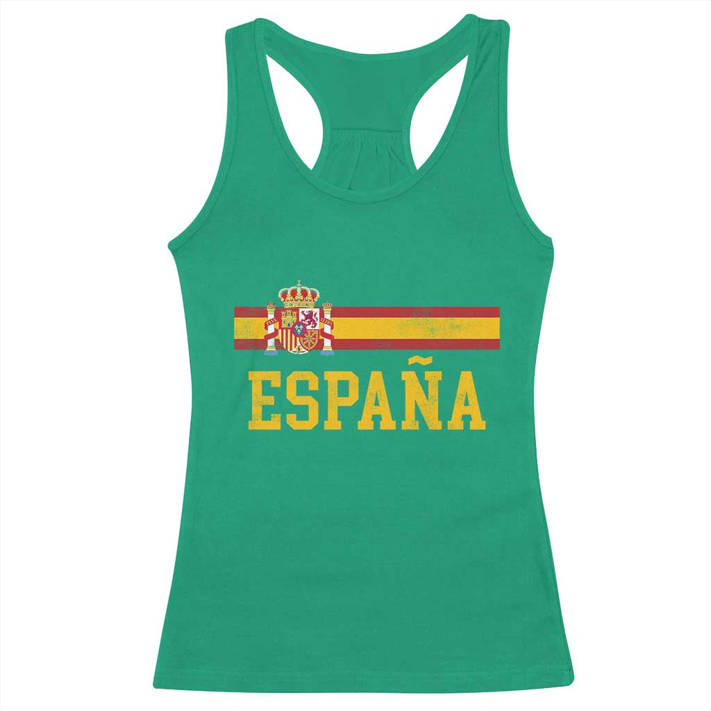 Espana Pride Vintage Spain Coat of Arms Patriotic Spainish Flag Racerback Tank Top