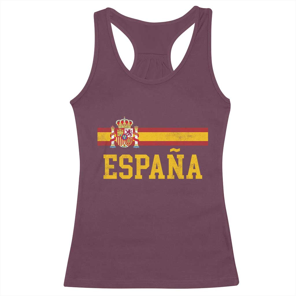 Espana Pride Vintage Spain Coat of Arms Patriotic Spainish Flag Racerback Tank Top