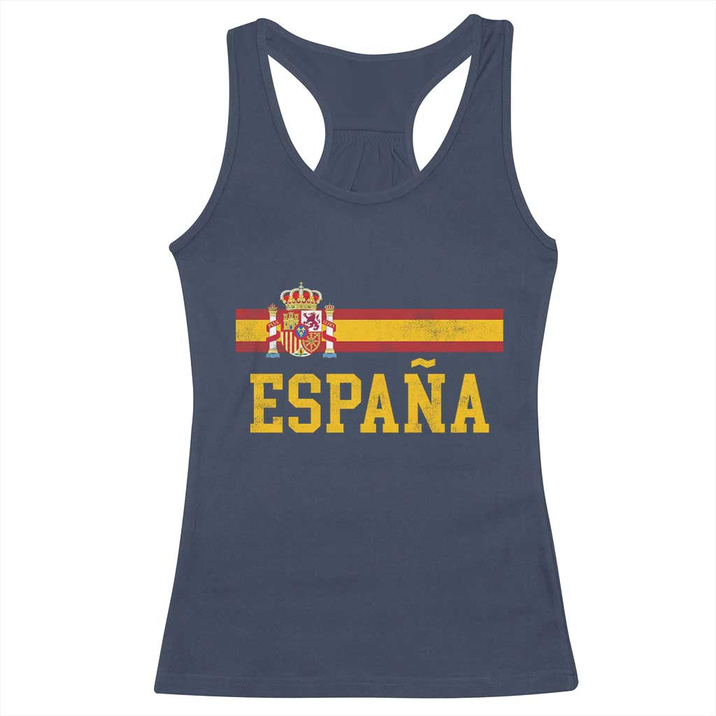 Espana Pride Vintage Spain Coat of Arms Patriotic Spainish Flag Racerback Tank Top