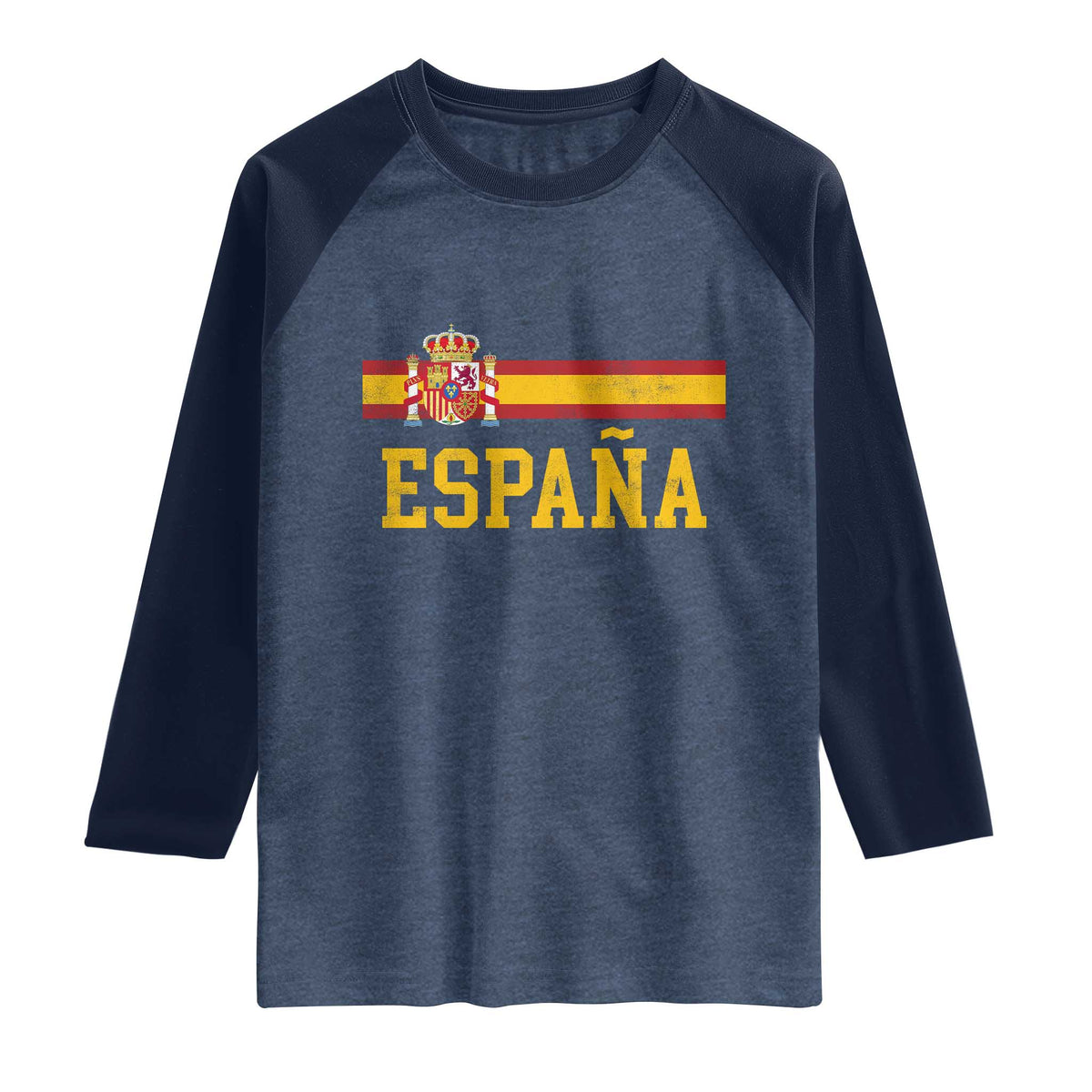Espana Pride Vintage Spain Coat of Arms Patriotic Spainish Flag Raglan Shirt