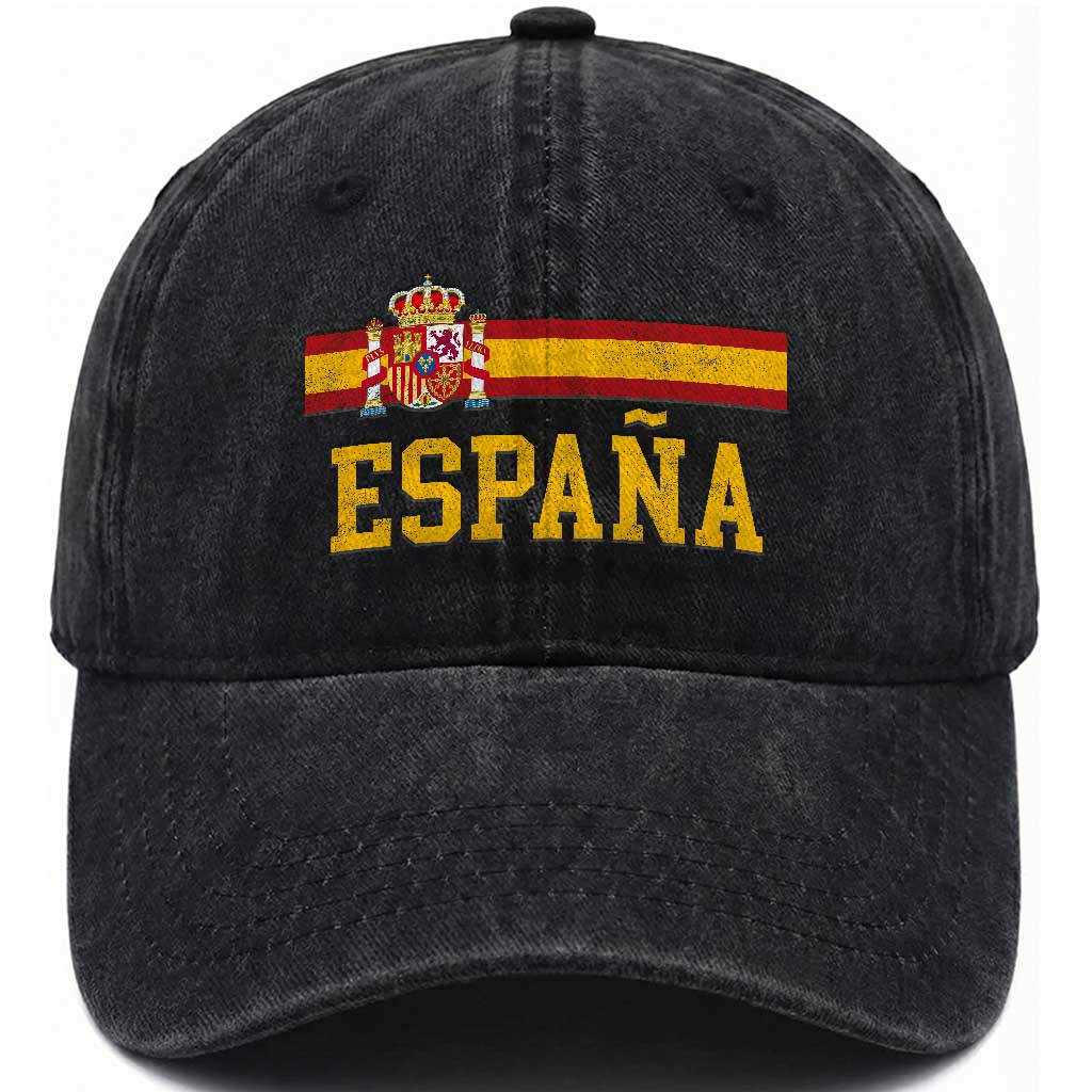Espana Pride Vintage Spain Coat of Arms Patriotic Spainish Flag Washed Cotton Baseball Cap