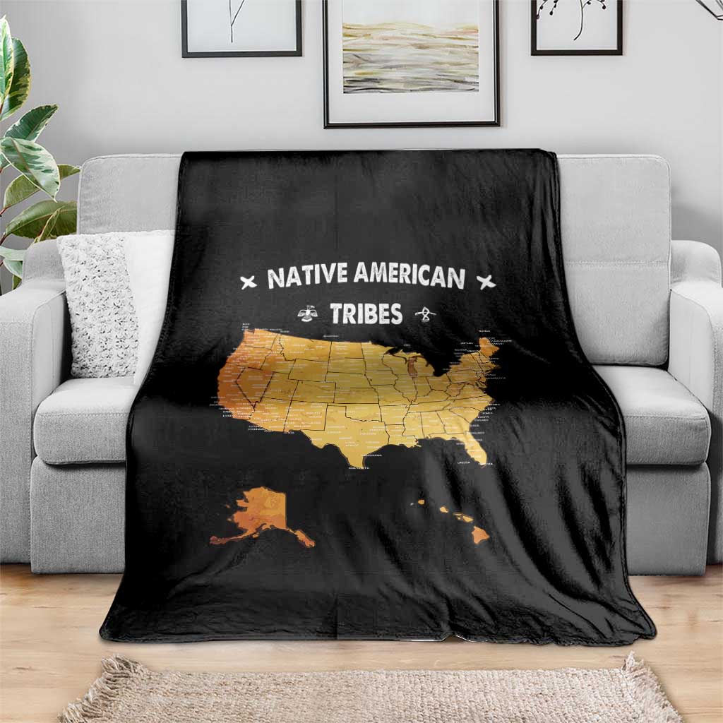 Native American Tribes Throw Blanket Vintage Native American Map US History - Wonder Print Shop
