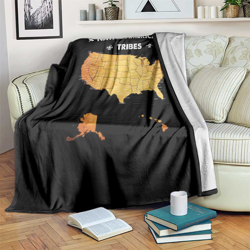 Native American Tribes Throw Blanket Vintage Native American Map US History - Wonder Print Shop