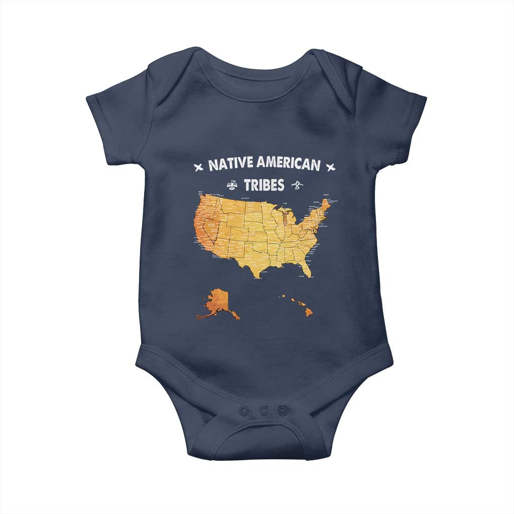 Native American Tribes Baby Onesie Vintage Native American Map US History - Wonder Print Shop