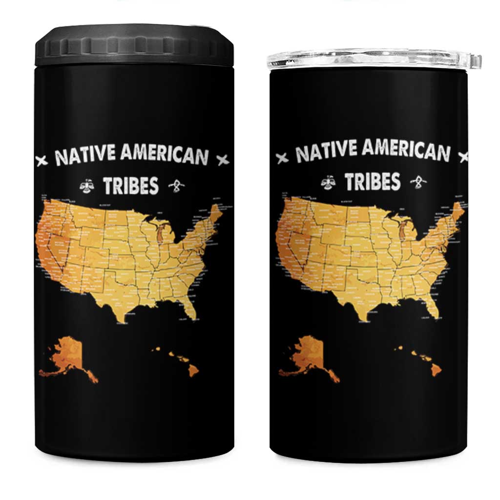 Native American Tribes 4 in 1 Can Cooler Tumbler Vintage Native American Map US History - Wonder Print Shop