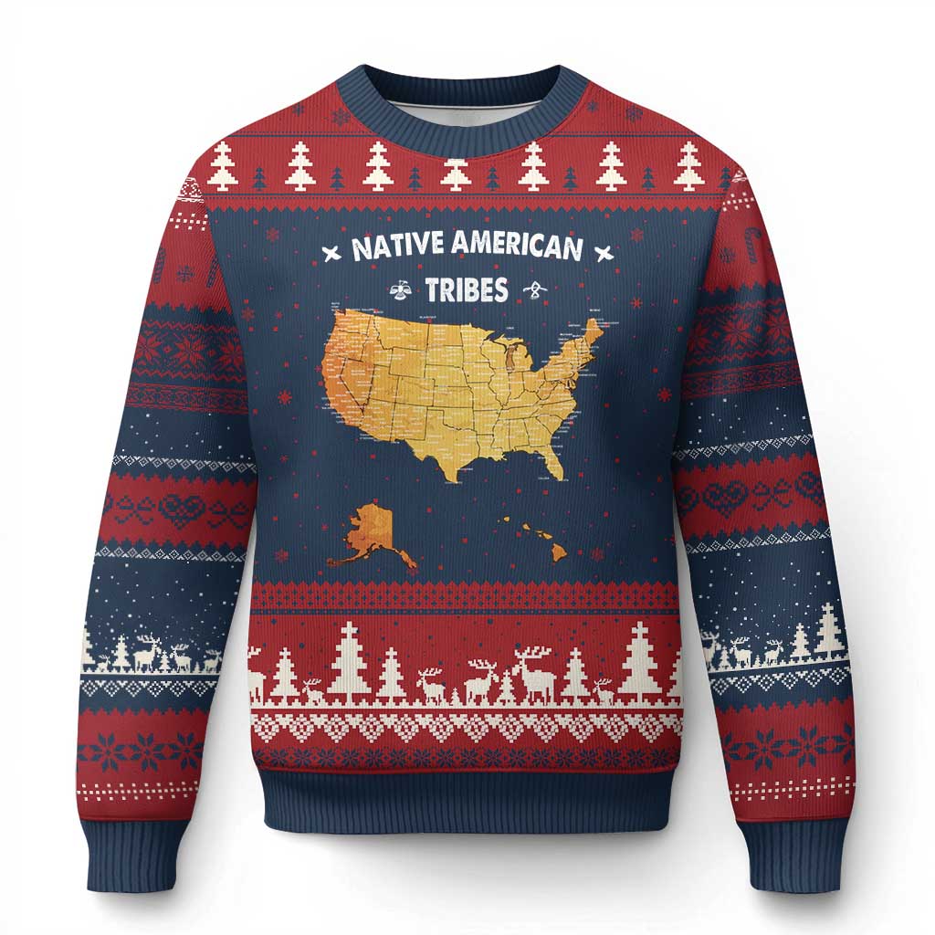 Native American Tribes Ugly Christmas Sweater Vintage Native American Map US History - Wonder Print Shop
