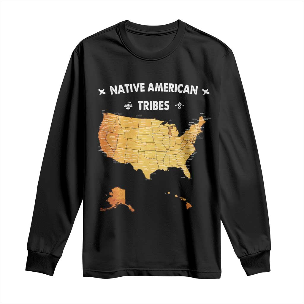 Native American Tribes Long Sleeve Shirt Vintage Native American Map US History - Wonder Print Shop