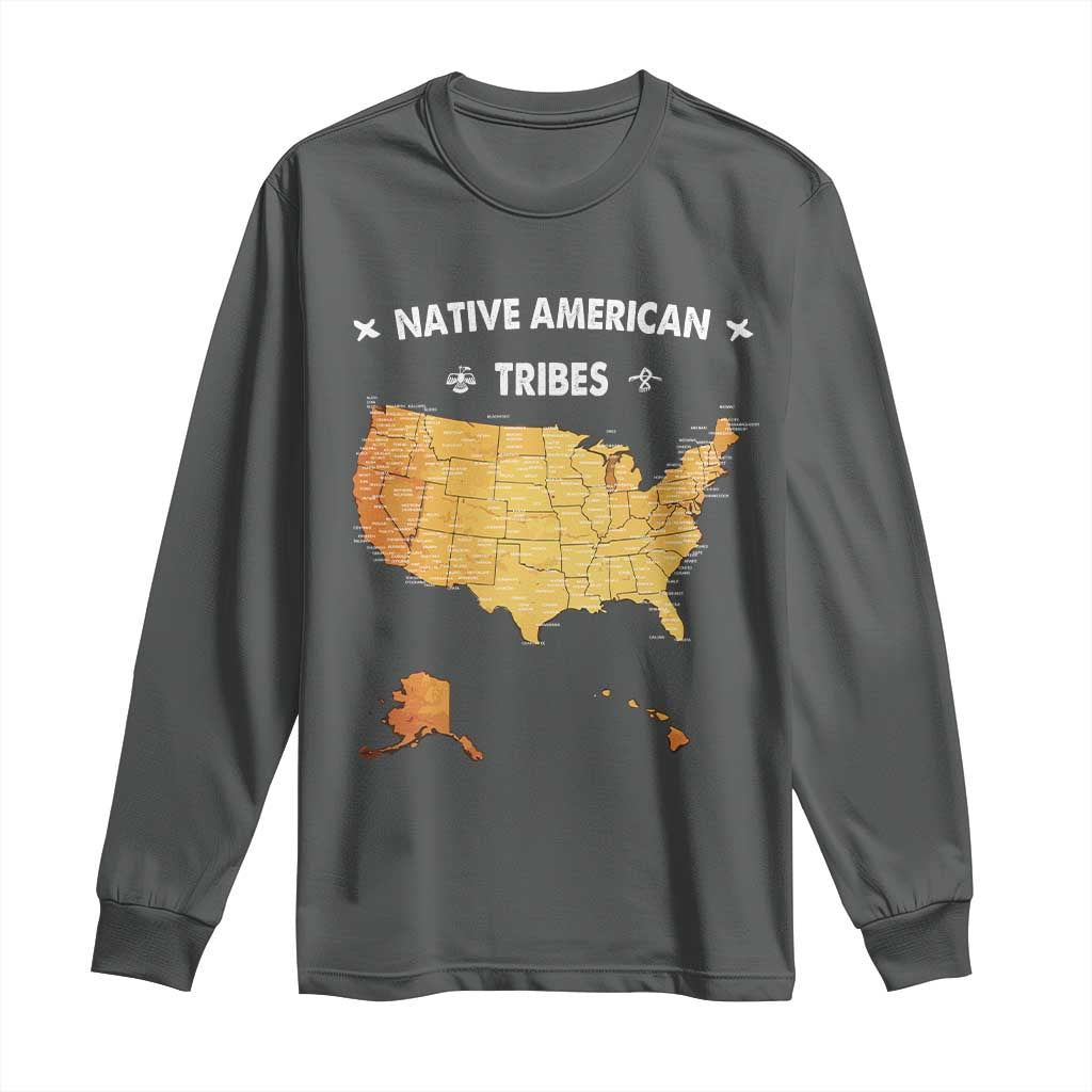Native American Tribes Long Sleeve Shirt Vintage Native American Map US History - Wonder Print Shop