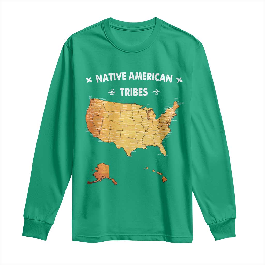 Native American Tribes Long Sleeve Shirt Vintage Native American Map US History - Wonder Print Shop