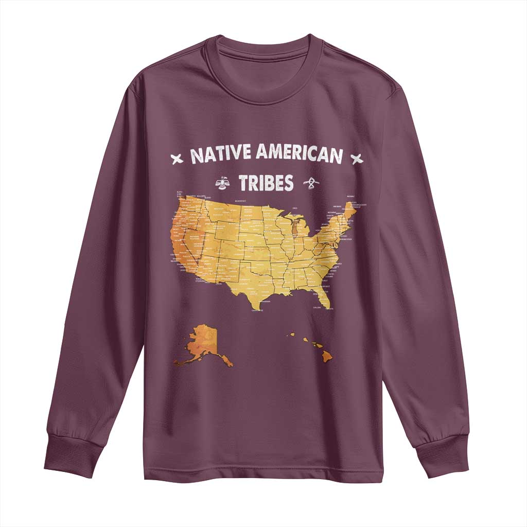 Native American Tribes Long Sleeve Shirt Vintage Native American Map US History - Wonder Print Shop