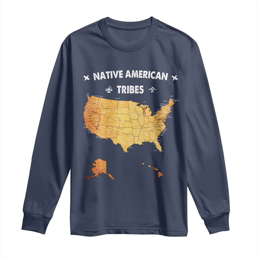 Native American Tribes Long Sleeve Shirt Vintage Native American Map US History - Wonder Print Shop