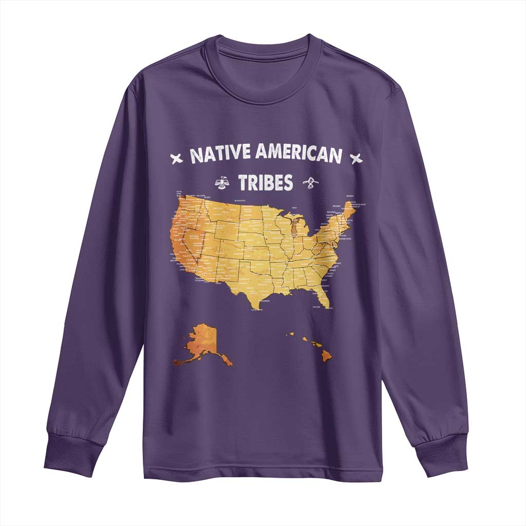 Native American Tribes Long Sleeve Shirt Vintage Native American Map US History - Wonder Print Shop