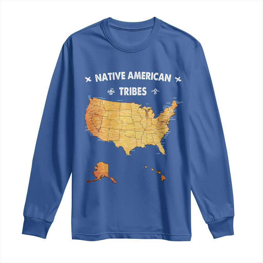 Native American Tribes Long Sleeve Shirt Vintage Native American Map US History - Wonder Print Shop