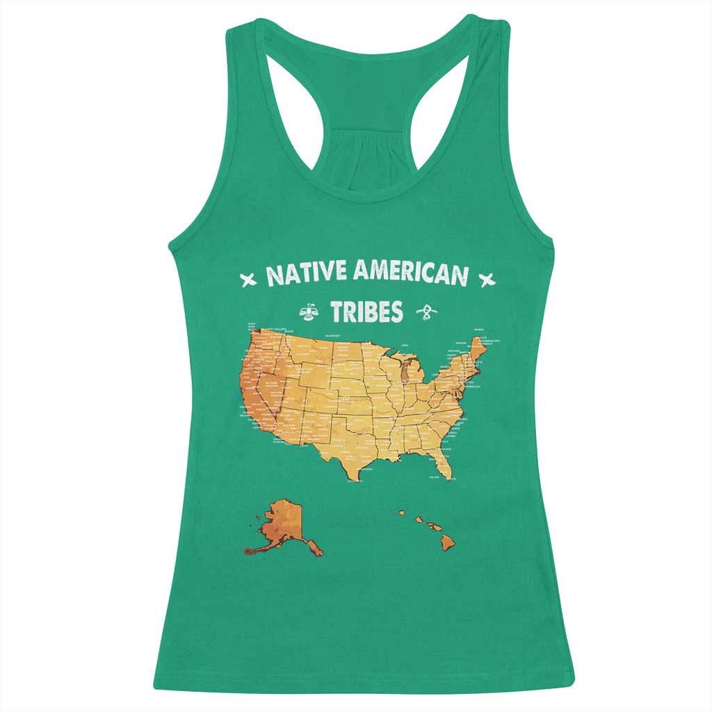 Native American Tribes Racerback Tank Top Vintage Native American Map US History - Wonder Print Shop