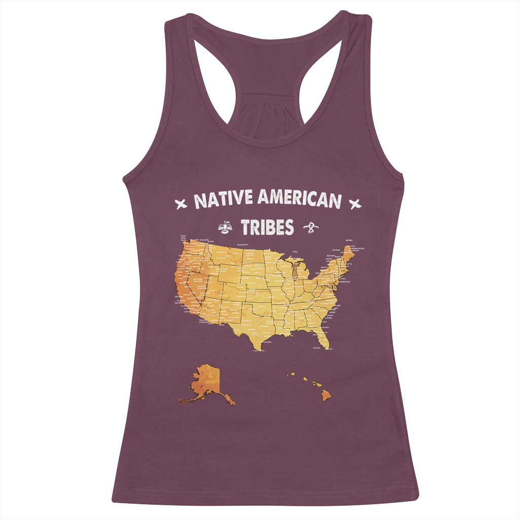 Native American Tribes Racerback Tank Top Vintage Native American Map US History - Wonder Print Shop