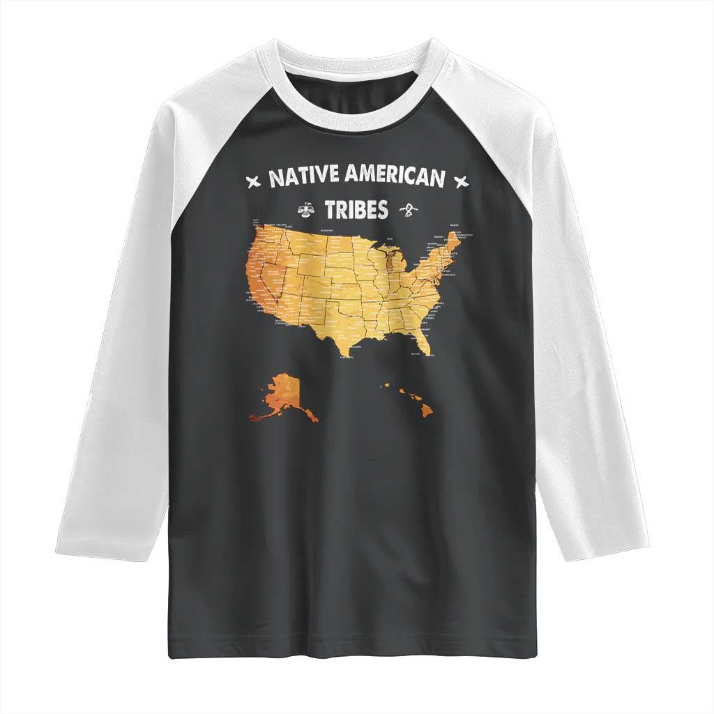 Native American Tribes Raglan Shirt Vintage Native American Map US History - Wonder Print Shop