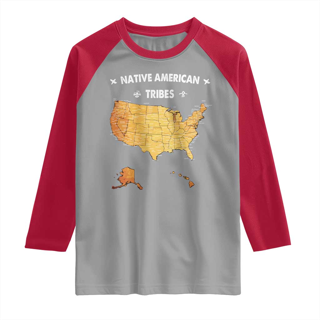 Native American Tribes Raglan Shirt Vintage Native American Map US History - Wonder Print Shop