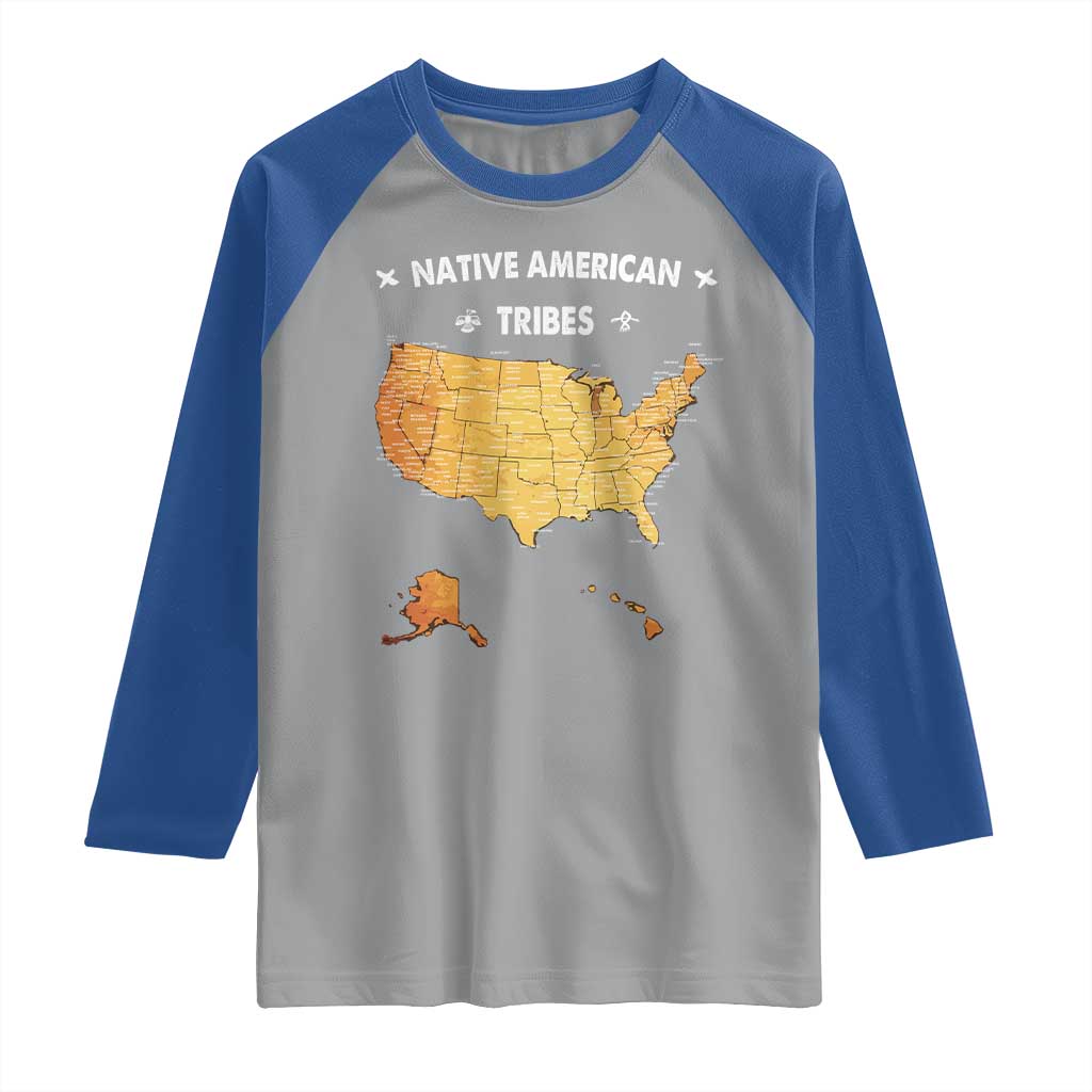 Native American Tribes Raglan Shirt Vintage Native American Map US History - Wonder Print Shop