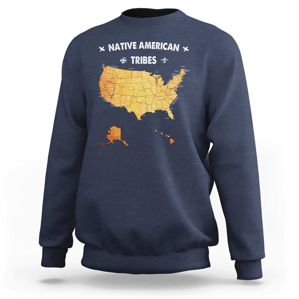 Native American Tribes Sweatshirt Vintage Native American Map US History - Wonder Print Shop