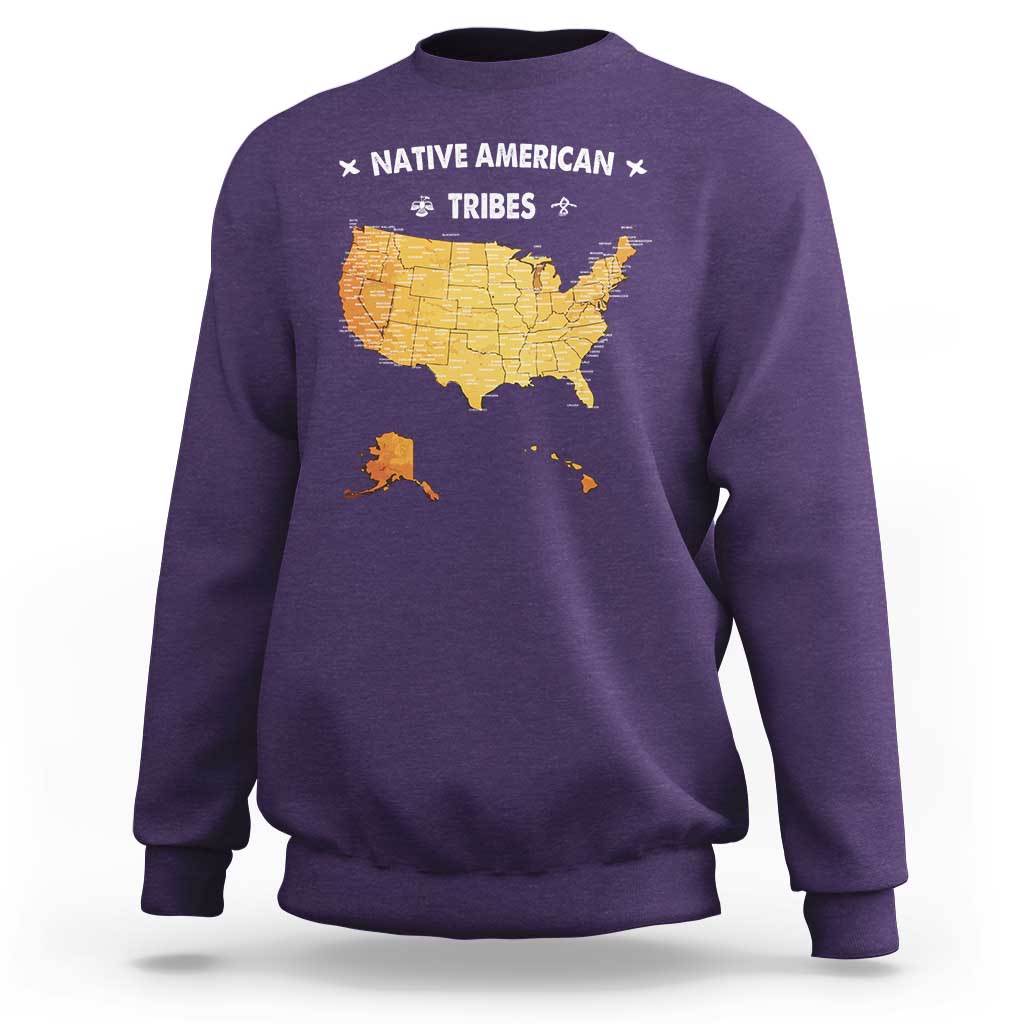 Native American Tribes Sweatshirt Vintage Native American Map US History - Wonder Print Shop