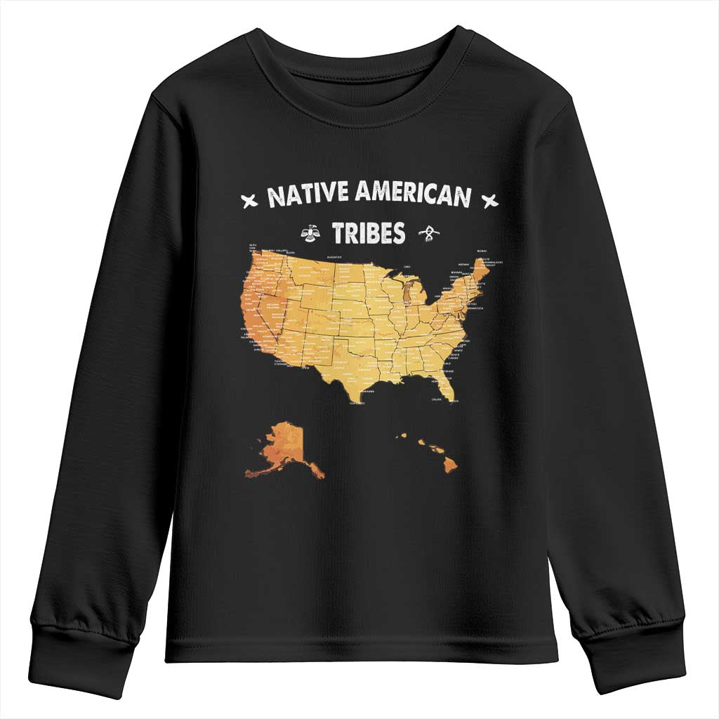 Native American Tribes Youth Sweatshirt Vintage Native American Map US History - Wonder Print Shop