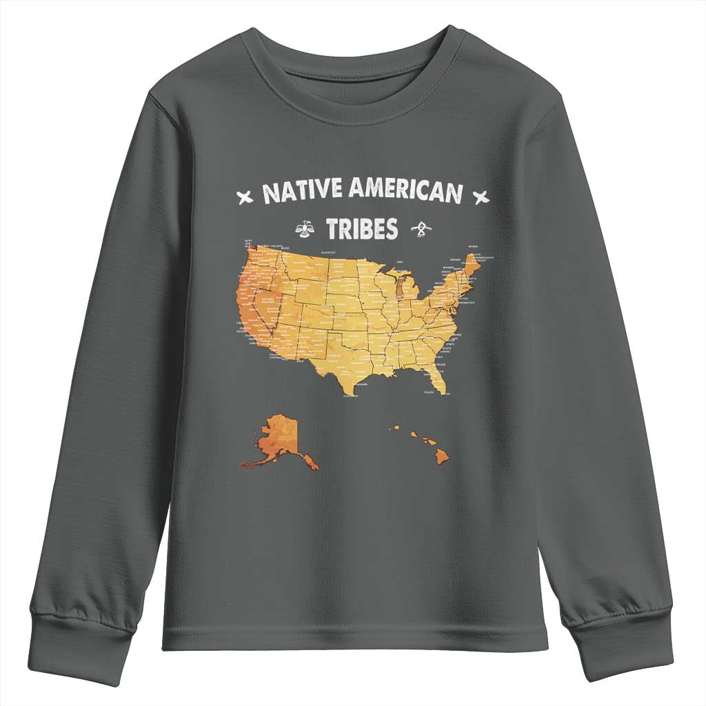 Native American Tribes Youth Sweatshirt Vintage Native American Map US History - Wonder Print Shop