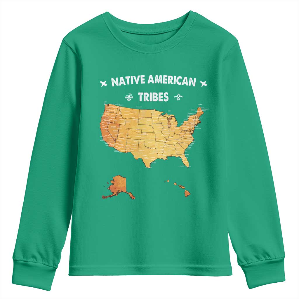 Native American Tribes Youth Sweatshirt Vintage Native American Map US History - Wonder Print Shop