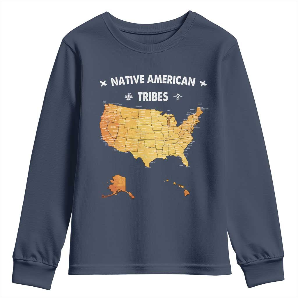 Native American Tribes Youth Sweatshirt Vintage Native American Map US History - Wonder Print Shop