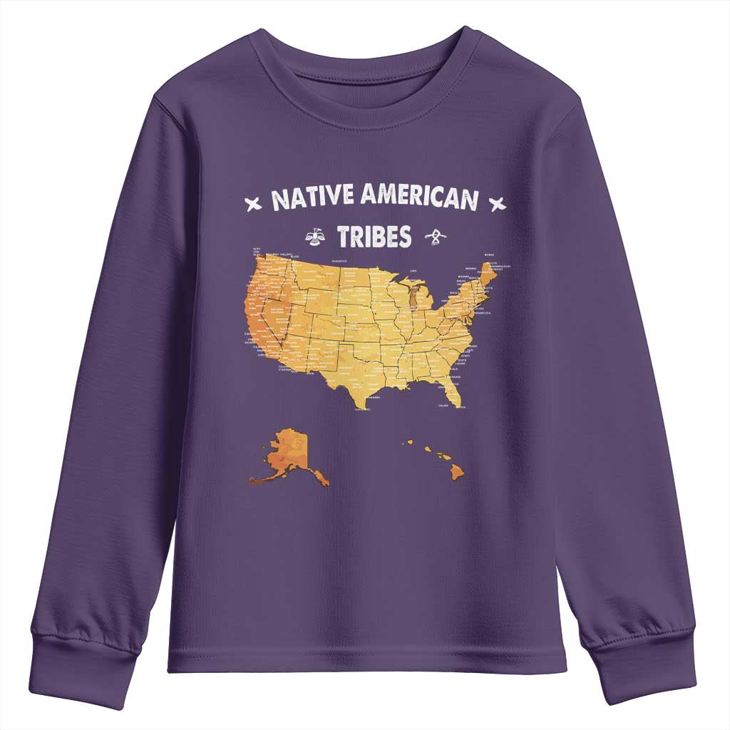 Native American Tribes Youth Sweatshirt Vintage Native American Map US History - Wonder Print Shop