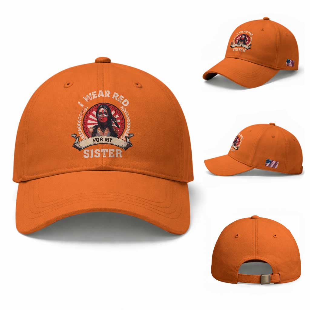 Native American Women Baseball Cap I Wear Red For My Sister Stop MMIW Hand