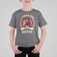 Native American Women T Shirt For Kid I Wear Red For My Sister Stop MMIW Hand - Wonder Print Shop