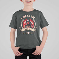 Native American Women T Shirt For Kid I Wear Red For My Sister Stop MMIW Hand - Wonder Print Shop
