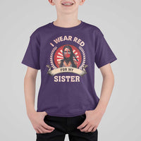 Native American Women T Shirt For Kid I Wear Red For My Sister Stop MMIW Hand - Wonder Print Shop