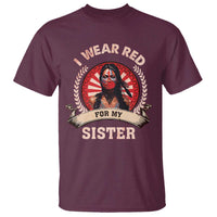 Native American Women T Shirt I Wear Red For My Sister Stop MMIW Hand - Wonder Print Shop