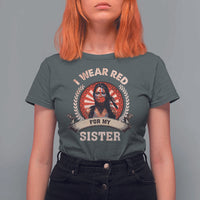 Native American Women T Shirt For Women I Wear Red For My Sister Stop MMIW Hand - Wonder Print Shop