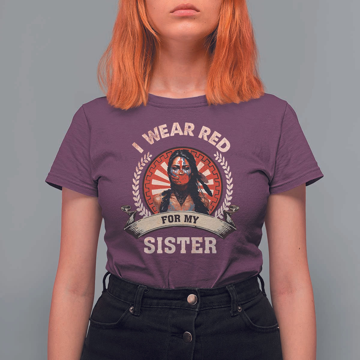 Native American Women T Shirt For Women I Wear Red For My Sister Stop MMIW Hand - Wonder Print Shop