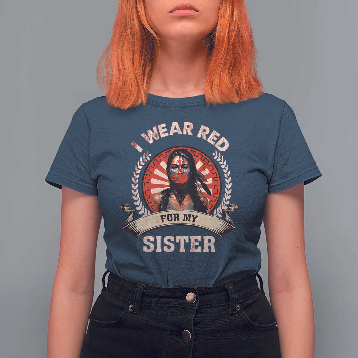 Native American Women T Shirt For Women I Wear Red For My Sister Stop MMIW Hand - Wonder Print Shop