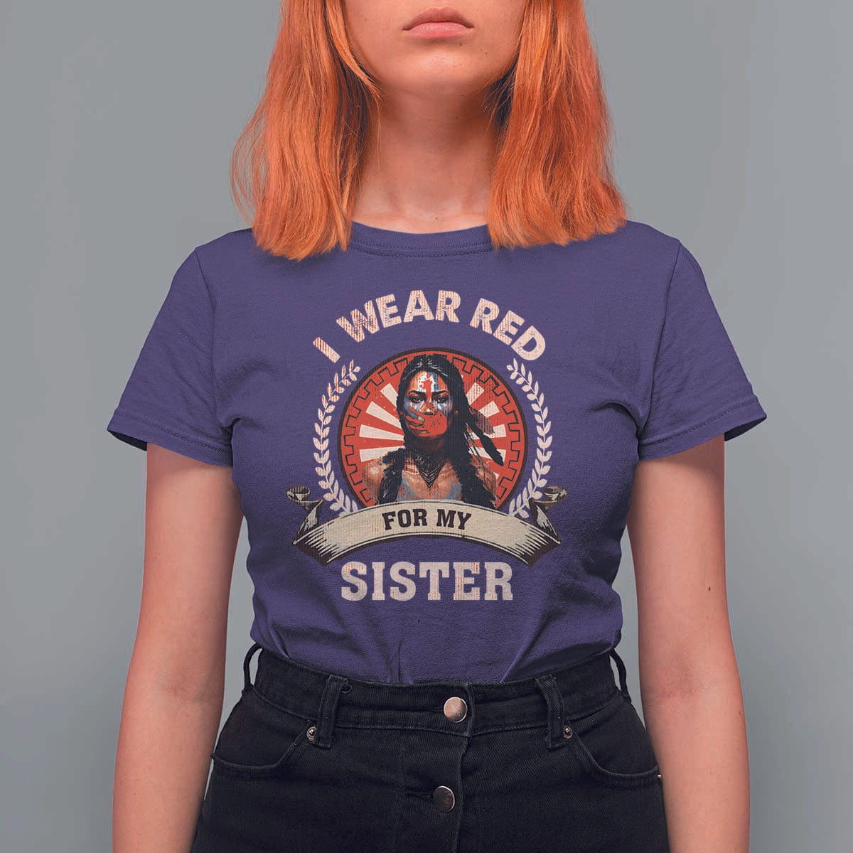 Native American Women T Shirt For Women I Wear Red For My Sister Stop MMIW Hand - Wonder Print Shop