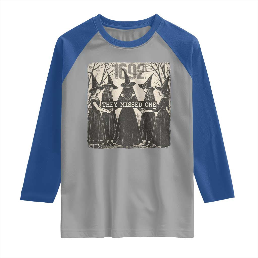 1692 They Missed One Raglan Shirt Halloween Feminist Witch Trials - Wonder Print Shop