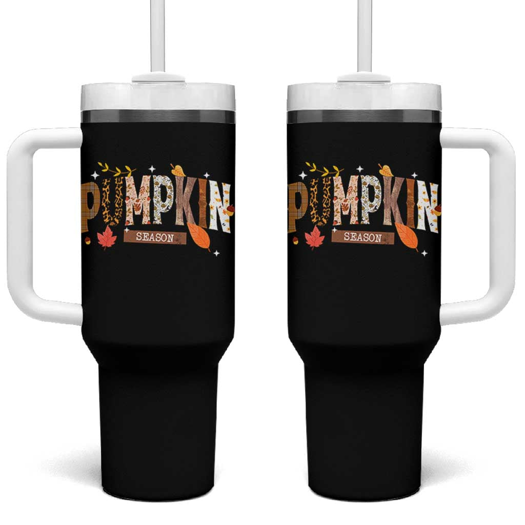 Pumpkin Season Tumbler With Handle Fall Autumn Harvest Season Thanksgiving - Wonder Print Shop