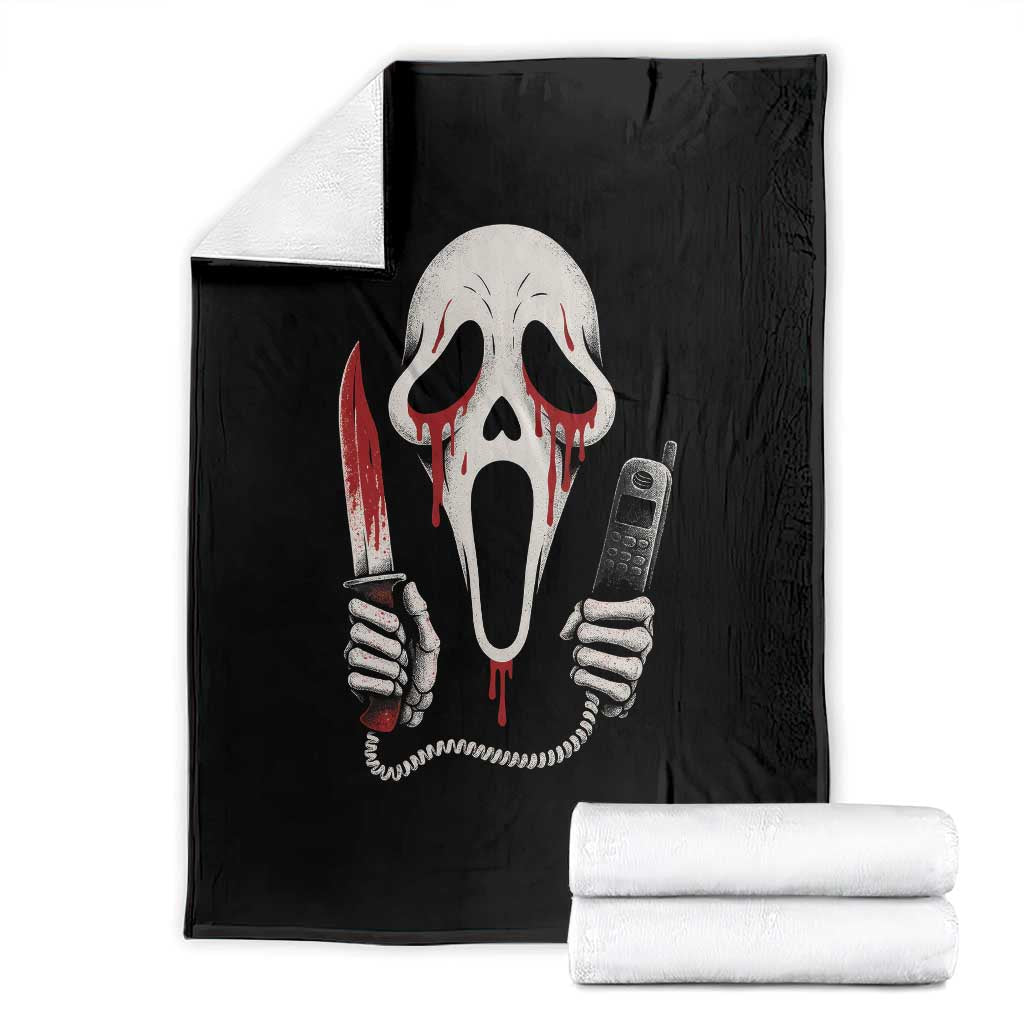 Funny Halloween Scary Face Ghost Throw Blanket Horror Slasher Bloody Knife - Wonder Print Shop