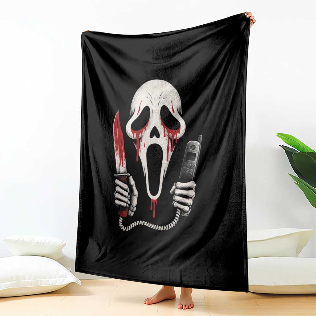 Funny Halloween Scary Face Ghost Throw Blanket Horror Slasher Bloody Knife - Wonder Print Shop