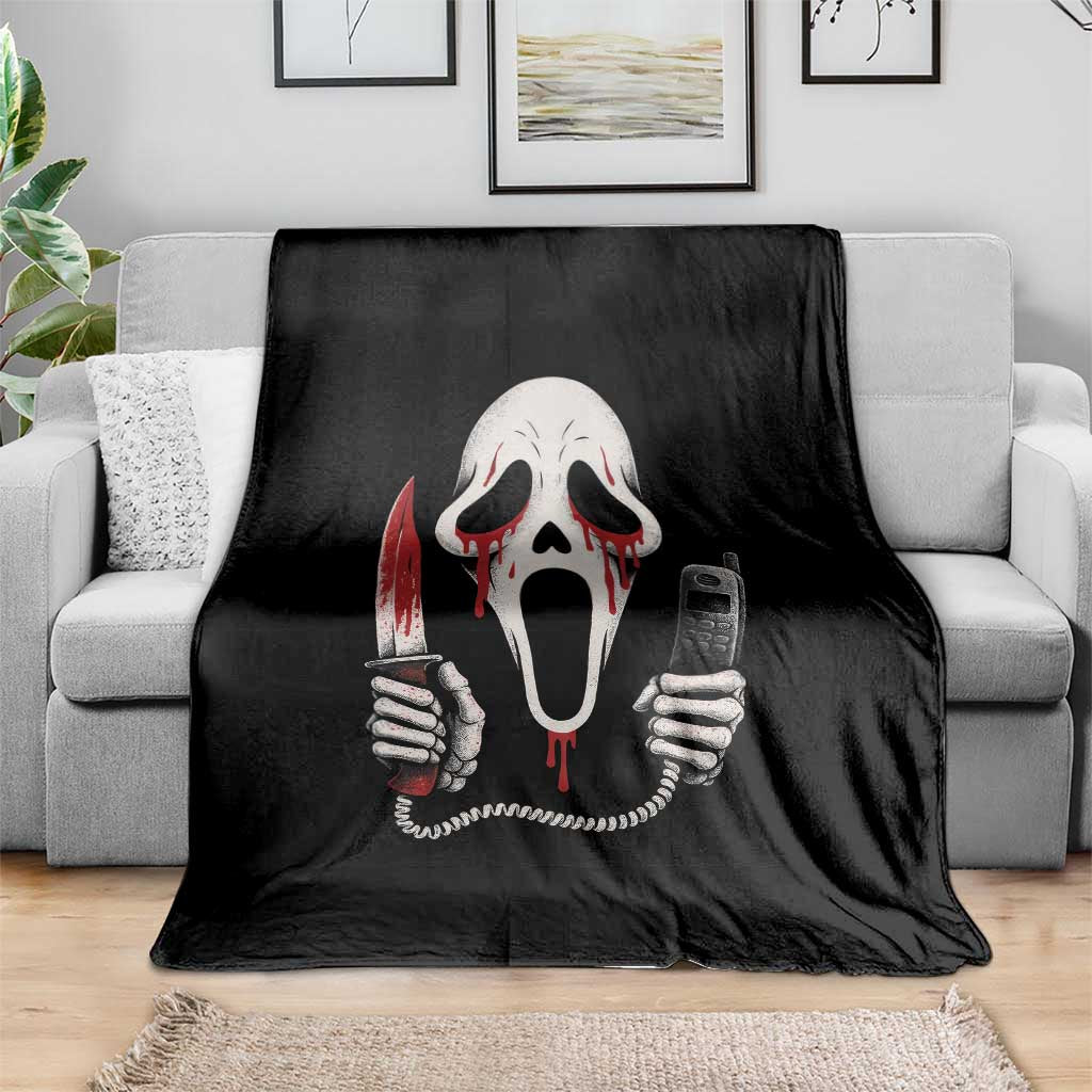 Funny Halloween Scary Face Ghost Throw Blanket Horror Slasher Bloody Knife - Wonder Print Shop