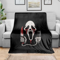Funny Halloween Scary Face Ghost Throw Blanket Horror Slasher Bloody Knife - Wonder Print Shop